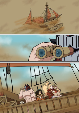 armor binoculars clothed clothing female headgear helmet nude rathalos_armor ship smile vehicle watercraft san_ruishin capcom monster_hunter alma_(monster_hunter) gemma_(monster_hunter_wilds) felid feline felyne human lynian mammal palico absurd_res comic hi_res