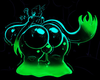 big_breasts big_butt black_background black_body black_skin blue_body bob_cut bodily_fluids breasts bulge butt dialogue drooling ears_up freckles glistening glistening_body goo_drip gradient_body green_body gynomorph hair huge_breasts huge_butt hyper hyper_breasts hyper_butt intersex looking_at_viewer looking_back open_mouth question_mark saliva simple_background solo tail text thick_thighs wide_hips p0verteils goo_creature humanoid absurd_res hi_res