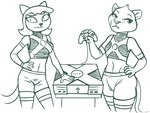 anthro bottomwear clothed clothing controller duo electronics female game_console game_controller hair hand_on_hip holding_object midriff pupils shorts slit_pupils thick_thighs wide_hips xbox_console redout a_kitty_bobo_show father_of_the_pride microsoft xbox xbox_game_studios maggie_(kitty_bobo) sierra_(father_of_the_pride) domestic_cat felid feline felis lion mammal pantherine crossover digital_drawing_(artwork) digital_media_(artwork) hi_res monochrome