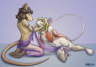 anthro balls clothed clothing crossdressing duo feet femboy flaccid foreskin genitals harem harem_outfit humanoid_genitalia humanoid_penis male male/male penis silk soles tail toes gavbat samuel_(shadeba) mammal mouse murid murine rat rodent 2011 digital_media_(artwork)