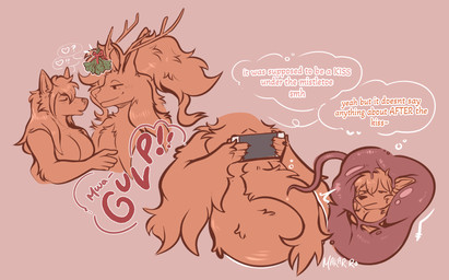 abdominal_bulge anthro anthro_pred belly big_belly breasts dialogue duo female female/female fur gulp_(sound_effect) holidays inner_ear_fluff inside_stomach internal mistletoe onomatopoeia oral_vore plant simple_background smile soft_vore sound_effects speech_bubble text tuft vore makar-ro nintendo nintendo_switch pokemon kalosh canid canine delphox fox generation_6_pokemon mammal pokemon_(species) hi_res