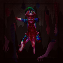 anthro blood blue_body blue_fur bodily_fluids bone collar corpse dismembered exposed_bone exposed_organs fur gore green_body green_eyes green_fur green_hair guts hair heterochromia hook intestines male metal_collar organs red_eyes rib_cage severed_arm severed_body_part severed_leg severed_limb solo tongue tongue_out white_body white_fur crownedvictory sergal 2015 digital_drawing_(artwork) digital_media_(artwork) hi_res shaded