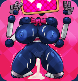 ahegao big_breasts bodily_fluids bow_tie breasts cum cum_in_vagina cum_inside cum_on_breasts cum_on_leg electronics female floating_hands floating_head genital_fluids gesture hand_gesture heart_eyes heart_symbol kneeling looking_pleasured machine monitor nipples non-mammal_nipples screen screen_face solo thick_thighs v_sign diamond_grenadier monita_(nintendoland) humanoid monitor_head robot robot_humanoid hi_res