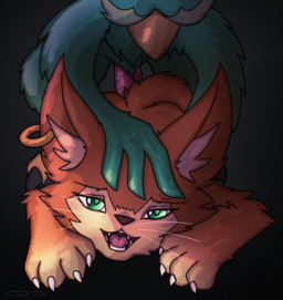 ambiguous_gender ambiguous_penetration anthro anthro_on_anthro ass_up beak cheek_tuft crotch_tuft duo ear_piercing ear_ring facial_tuft fangs feathers fluffy fluffy_chest from_behind_position front_view fur genitals green_eyes hand_on_head happy happy_sex headpat heart_eyes heart_symbol large_penetration looking_pleasured lube_on_penis lying male male/ambiguous male_on_top nude on_front on_top open_mouth open_smile orange_body orange_fur penetration penis piercing pink_penis pinned pinned_to_ground ring_piercing sex shallow_penetration simple_background smile tail tail_aside teal_body teal_feathers teeth toony tuft whiskers internetwoof gunfire_reborn crown_prince_(gunfire_reborn) qing_yan_(gunfire_reborn) avian bird domestic_cat felid feline felis hirundinid mammal oscine passerine swallow_(bird) absurd_res chromatic_aberration digital_drawing_(artwork) digital_media_(artwork) hi_res shaded signature male_(lore)