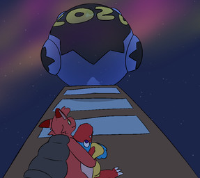 aurora_(phenomenon) belly big_belly close_to_bursting fur huge_belly hyper hyper_belly hyper_inflation imminent_popping immobile implied_popping inflation night red_body red_fur yellow_body yellow_fur bloatable neopets new_year_2026 nintendo pokemon boris_(bloatable) miles_(bloatable) small_(bloatable) archen bori_(neopets) fossil_pokemon generation_3_pokemon generation_5_pokemon neopet_(species) pokemon_(species) poochyena