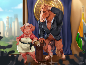 after_sex animal_genitalia animal_penis anthro anthro_on_anthro balls big_balls big_penis biped blonde_hair bodily_fluids breasts brown_body brown_fur cloven_hooves cum cum_on_breasts cum_on_chest cum_on_dress cum_on_face cum_on_hand cum_on_own_penis cum_on_penis cum_on_self drooling duo equine_genitalia equine_penis female fur genital_fluids genitals hair half-closed_eyes half-erect hooves huge_penis interspecies male male/female medial_ring muscular muscular_anthro muscular_male narrowed_eyes penis pink_body pink_skin public public_nudity saliva standing text white_body white_fur white_hair wide_hips laser_(artist) disney zootopia brian_winddancer mayor_swinton domestic_pig equid equine horse mammal suid suine sus_(pig) 2025 digital_media_(artwork) english_text hi_res