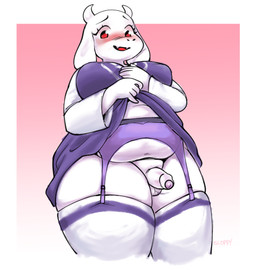 2_horns anthro balls belly big_breasts blush border breasts buried_penis clothed clothing clothing_lift crossgender curvy_figure dress dress_lift erection eyelashes fangs floppy_ears foreskin ftg_crossgender fti_crossgender fupa garter_belt garter_straps genitals gradient_background gynomorph horn intersex legwear looking_at_viewer looking_down looking_down_at_viewer lop_ears low-angle_view mature_anthro mature_gynomorph mature_intersex nipple_outline open_mouth open_smile overweight overweight_anthro overweight_gynomorph overweight_intersex penis presenting presenting_penis red_eyes robe_lift simple_background small_penis smile smiling_at_viewer solo teeth thick_thighs thigh_highs white_border white_penis wide_hips sloppydraws undertale undertale_(series) toriel boss_monster_(undertale) bovid caprine goat mammal 2018 hi_res portrait signature three-quarter_portrait
