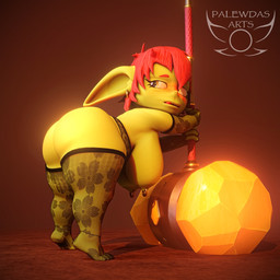 4_fingers 4_toes amber_eyes areola belly bent_over big_breasts big_butt big_ears biped blush blush_lines breasts butt choker clothed clothing ear_piercing ear_ring eyelashes fantasy feet female female_humanoid fingers freckled_breasts freckled_butt freckled_face freckles genitals giant_hammer gloves green_body hair hammer handwear holding_object holding_weapon jewelry lace lace_stockings legwear lingerie long_eyelashes maul necklace nipple_piercing nipples oversized_weapon paladin piercing red_hair ring_piercing short_stack slightly_chubby solo stockings thick_thighs toes tongue tongue_out tools weapon palewdas_arts palewdasarts_(modeler) mina_(palewdasarts) goblin humanoid 1:1 3d_(artwork) digital_media_(artwork) hi_res tagme