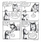 2012 4koma absurd_res anne_barnetson base_two_layout black_nose canid canine canis comic customer_service_wolf dialogue domestic_ferret duo english_text exclamation_point feral four_frame_image grid_layout hi_res mammal mustelid musteline snout text traditional_media_(artwork) true_musteline two_row_layout weasel wolf