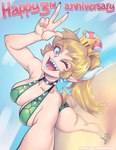 alternate_species big_breasts big_butt blonde_hair breasts butt clothing crossgender crown female hair headgear horn humanoidized looking_at_viewer open_mouth power-up selfie solo super_crown swimwear text supersatanson bowsette_meme mario_bros nintendo bowser animal_humanoid horned_humanoid humanoid koopa scalie meme