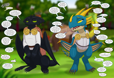 2_heads after_transformation anthro armor black_body black_nose black_scales blue_body blue_scales bottomwear brown_body brown_clothing brown_scales claws clothed clothing dialogue dragon_tail dress duo eyebrows facial_hair female feral flirting forest fur_vest gas green_body green_eyes green_scales group headgear helmet horn implied_transformation male multi_head mustache pain plant pondering pouch_(clothing) raised_eyebrow red_body red_clothing red_scales scaled_legs scales semi-anthro sharp_teeth shoulder_pads sibling_rivalry skirt smile spiked_tail spikes spikes_(anatomy) spread_wings tail teeth text toe_claws topwear transformation tree viking viking_helmet warts wedding wedding_clothing wedding_dress white_clothing wings yellow_body yellow_eyes yellow_underbelly runningtoaster dreamworks european_mythology how_to_train_your_dragon mythology astrid_hofferson fishlegs_ingerman hiccup_horrendous_haddock_iii ruffnut_thorston snotlout_jorgenson stormfly toothless tuffnut_thorston deadly_nadder dragon fury_(httyd) gronckle hideous_zippleback monstrous_nightmare mythological_creature mythological_scalie night_fury scalie western_dragon english_text hi_res parent_(lore)