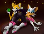 anthro blue_eyes butt chaos_emerald clothing duo female gem male presenting presenting_hindquarters wings antira sega sonic_the_hedgehog_(series) miles_prower rouge_the_bat bat canid canine fox mammal 2018 2d_animation animated short_playtime