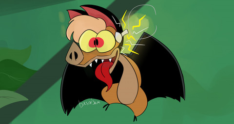 2_toes antenna_wire biped bipedal_feral black_ears black_feet black_wings brown_body brown_fur chest_tuft electricity electrocution fangs feet feral flapping_wings flying fur hair leaf_background leaf_nose male membrane_(anatomy) membranous_wings open_mouth pink_inner_ear pointy_tongue red_eyes sharp_teeth smile snout solo sparks spread_wings tan_body tan_fur tan_hair teeth toes tongue tongue_out toony tuft wavy_mouth wavy_smile wide_eyed wings wire yellow_sclera janey_poodle ferngully batty_koda bat mammal megabat 2021 colored digital_drawing_(artwork) digital_media_(artwork) flat_colors signature