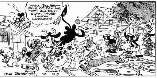 ambiguous_gender anthro bottomwear bowler_hat clothed clothing dialogue exclamation_point eyewear floppy_ears flower footwear glasses gloves group handwear hat headgear headwear horn male open_mouth outside pants plant quadruped question_mark tail text tree floyd_gottfredson hardie_gramatky disney public_domain mickey_mouse wienie_the_dachshund anatid anseriform avian bird bovid bovine canid canine canis caprine cattle chicken dachshund domestic_cat domestic_dog domestic_pig duck felid feline felis galliform goat hunting_dog mammal mouse murid murine phasianid rodent suid suine sus_(pig) 1930 20th_century absurd_res ancient_art comic dated english_text hi_res long_image monochrome wide_image