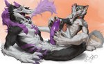 absurd_res anthro canid canine canis claws duo ewademar feet foot_fetish foot_lick foot_play footjob genitals hi_res licking male male/male mammal mutual_footjob mutual_masturbation penis prehensile_feet sergal sex tail toes tongue tongue_out two-footed_footjob wolf