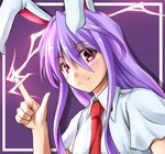 blush female gesture hair hand_gesture looking_at_viewer magic necktie pointing purple_eyes purple_hair red_necktie smile solo musouduki touhou reisen_udongein_inaba humanoid lagomorph leporid mammal rabbit 2014 unavailable_at_source