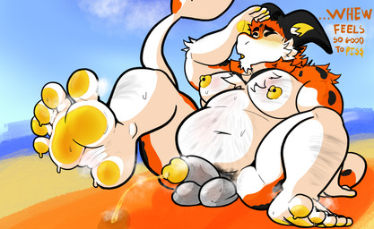 5_toes anthro areola arm_tuft balls barbell_piercing beach belly_hair bodily_fluids body_hair facial_tuft feet foot_fetish foot_focus genital_fluids genitals hairy hairy_balls humanoid_feet male moobs nipple_piercing nipples nude pawpads paws peeing penis piercing plantigrade pubes raised_leg shoulder_tuft slightly_chubby solo spreading steamy_feet sweat sweaty_feet text toes tuft urine watersports thiccturtles kairi_(thiccturtles) manokit absurd_res hi_res