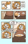 anthro belly belly_expansion belly_inflation beverage blush clothing eggnog expansion female freckled_face freckles hair inflation orange_hair rumbling_stomach solo speech_bubble text nestynankeen deerdree_(nestynankeen) deer domestic_cat felid feline felis hybrid mammal colored comic hi_res