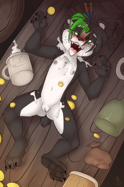 accessory alcohol anthro areola beer beverage biped black_body black_fur black_hair black_nose blush blush_lines claws clitoris coin countershade_face countershade_torso countershading female flat_chested fur genitals gold_(metal) gold_coin green_highlights hair hair_accessory hair_sticks high-angle_view highlights_(coloring) humanoid_genitalia humanoid_vulva inside looking_at_viewer multicolored_body nipples nude open_mouth scut_tail short_hair short_tail solo spread_legs spreading tail teeth toe_claws tongue tongue_out two_tone_body underage_drinking vulva white_body white_countershading white_fur young young_anthro young_female fuf blizzard_entertainment warcraft jade_brewpaw bear mammal pandaren 2019 2:3 hi_res