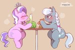 blush duo eating eating_food eyelashes eyeliner eyes_closed eyewear female feral glasses grey_body grey_tail hair makeup mouth_closed multicolored_tail pink_body purple_eyes purple_tail quadruped tail white_tail young young_female young_feral cold-blooded-twilight friendship_is_magic hasbro my_little_pony diamond_tiara_(mlp) silver_spoon_(mlp) equid equine horse mammal pony 3:2 hi_res