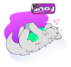 3_fingers alcohol anthro beverage beverage_can biped bubble drunk drunk_bubble eyes_closed fingers fur green_body green_fur green_pawpads grey_body grey_fur handpaw lying male on_side pawpads paws simple_background solo spilled_drink substance_intoxication tail text white_background snuffles four_loko mythology snuffles_(character) dragon mythological_creature mythological_scalie scalie artist_name hi_res