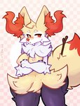 anthro areola big_breasts biped blush breasts female fur genitals nipples pink_nipples pink_pussy pussy solo tasha_cat nintendo pokemon braixen canid canine fox generation_6_pokemon mammal pokemon_(species) animated short_playtime