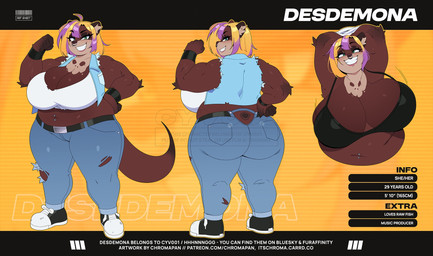5_fingers ahoge anthro arm_tuft big_breasts black_bra black_clothing black_footwear black_shoes black_sneakers black_underwear black_wristband blonde_hair blue_bottomwear blue_clothing blue_eyes blue_pants blue_topwear blue_vest bottomwear bouncing_breasts bra breasts brown_body brown_fur clothed clothing curvy_figure elbow_tuft facial_piercing female fingers flexing flexing_bicep footwear fur grin grinning_at_viewer hair highlights_(coloring) huge_breasts looking_at_viewer markings multicolored_hair muscular muscular_arms navel navel_piercing nose_piercing nose_ring open_clothing open_topwear open_vest overweight overweight_anthro overweight_female pants piercing pronouns purple_highlights ring_piercing septum_piercing septum_ring skull_(marking) smile smiling_at_viewer solo stated_age stated_height tail text thick_thighs topwear torn_bottomwear torn_clothing torn_pants tuft two_tone_hair underwear vest voluptuous wide_hips wristband chromapan mammal mustelid otter 2025 artist_name english_text hi_res model_sheet url watermark