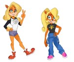 anthro blonde_hair casual_clothing duo female fur hair makeup pose nitroneato activision crash_bandicoot_(series) aku_aku coco_bandicoot tawna_bandicoot bandicoot mammal marsupial tagme