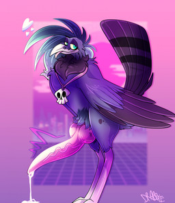 beak big_penis biped bipedal_feral bodily_fluids bone dripping erection feathers feral genital_fluids genitals heart_symbol huge_penis hybrid_genitalia hybrid_penis hyper hyper_genitalia hyper_penis jewelry knot knotted_penis knotted_tapering_penis leaking_precum male necklace penis precum precum_drip skull solo synthwave tapering_penis tongue tongue_out wings drabble avian bird hi_res