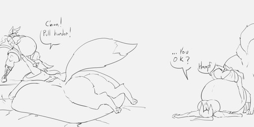 after_vore belly big_belly breasts butt female group huge_belly overweight simple_background speech_bubble text vore white_background verdazin canid canid_taur canine canine_taur fox fox_taur mammal mammal_taur taur 2018 absurd_res hi_res monochrome