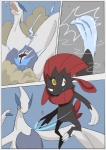 ambiguous_gender avian battle claws comic feathers_(artist) feral generation_2_pokemon generation_4_pokemon legendary_pokemon lugia nintendo pokemon pokemon_(species) red_eyes size_difference weavile