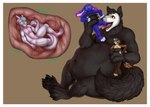 4_fingers 4_toes 5_fingers abdominal_bulge anthro anthro_pred anthro_prey antlers arm_on_stomach athletic athletic_anthro athletic_male barefoot belly biceps big_belly big_tail biped black_body black_claws black_fur black_inner_ear black_inner_ear_fluff black_markings black_nose black_pawpads blue_body blue_eyes blue_fur blue_hair blue_mane bodily_noises border brown_arms brown_background brown_body brown_fur brown_hands brown_legs brown_paws brown_spots brown_toes cheek_tuft claws countershade_scales countershading cramped cutaway deep_navel different_sound_effects digitigrade dipstick_tail ear_markings eye_contact eyebrows eyewear eyewear_only facial_markings facial_tuft fangs feet feet_first finger_claws fingerless_(marking) fingers fluffy fluffy_tail foot_on_chest forced fur fur_markings fur_tuft glasses glasses_only gloves_(marking) green_text grey_body grey_claws grey_hair grey_markings grey_skin grey_toes group hair hand_on_chest hand_on_face hand_on_hand head_markings head_tuft hindpaw holding_character horn imminent_vore inner_ear_fluff inside_stomach internal larger_anthro larger_male larger_pred long_tail looking_at_another looking_down looking_up lying macro macro_pred male male/male male_pred male_prey mane markings mask mask_only mostly_nude motion_lines multicolored_body multicolored_fur multiple_prey musclegut muscular navel neck_tuft nude on_back on_ground onomatopoeia open_mouth oral_vore orange_eyes organs overweight overweight_anthro overweight_male pawpads paws pecs pink_body pink_ears pink_eyebrows pink_markings pink_nose pink_scales pink_stripes pink_tongue restrained rumbling_stomach scales scared side_view simple_background sitting size_difference size_play slime slosh sloshing_belly smaller_anthro smaller_male smaller_prey soft_vore sound_effects spots spotted_arms spotted_body spotted_fur stomach striped_arms stripes tail tail_mane tail_markings tail_scales tan_toes teeth text three-quarter_view toe_claws toes tongue tuft unwilling_prey vore wearing_glasses wet wet_body wet_fur whiskers white_border white_eyewear white_glasses white_mask wide_eyed worried cu_sith_(artist) thebestvore asian_mythology east_asian_mythology mythology famir_(thebestvore) imsi jay_lurker_(ayejaykay) whyhow_(character) canid canine canis domestic_cat dragon eastern_dragon felid feline felis hybrid lagomorph leporid mammal mythological_creature mythological_scalie rabbit scalie serval wolf 2021 absurd_res character_request collaboration colored digital_drawing_(artwork) digital_media_(artwork) hi_res shaded