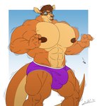 abs anthro biceps big_bulge big_muscles big_pecs biped body_size_growth bottle brown_body brown_fur brown_hair bulge clothed clothing container drinking_potion eyewear fur glasses growth hair huge_pecs huge_thighs male muscle_growth muscular muscular_anthro muscular_arms muscular_male muscular_thighs nipples partially_clothed pecs potion purple_clothing purple_underwear simple_background size_transformation solo standing tail text thick_thighs topless topless_anthro topless_male transformation underwear underwear_only wearing_glasses juano dangaroo kangaroo macropod mammal marsupial 2021 digital_media_(artwork) english_text hi_res portrait