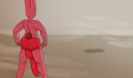 anthro balls big_penis bottomwear butt clothing genitals male penis pink_body shorts simple_background solo jovi_cap jovi_cap_(oc) lagomorph leporid mammal rabbit hi_res