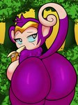 anthro banana_in_mouth big_breasts big_butt breasts butt crown curled_tail female food_in_mouth fur fur_tuft glistening glistening_body glistening_butt gold_(metal) gold_tiara head_tuft headgear holding_banana huge_butt looking_back nude nude_anthro nude_female object_in_mouth purple_body purple_fur raised_tail solo tail tan_body tan_fur tiara tiara_only tongue tuft someth1ngoranother shantae_(series) wayforward shantae shantae_(monkey_form) haplorhine mammal monkey primate 2024 digital_media_(artwork) hi_res