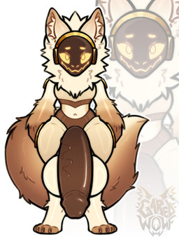 anthro balls big_balls big_butt big_penis brown_body brown_fur butt fur genitals glistening glistening_body glistening_genitalia glistening_penis gold_(metal) huge_balls huge_butt huge_penis humanoid_genitalia humanoid_penis hyper hyper_balls hyper_genitalia hyper_penis machine male multicolored_body multicolored_fur penis protogen_visor solo tail vein veiny_penis white_body white_fur yellow_body yellow_fur garedwolf protogen 3:4 hi_res