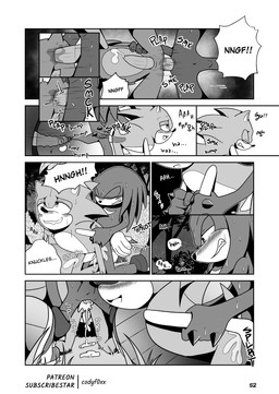 animal_genitalia bodily_fluids clothed clothing cum cum_in_ass cum_inside cumshot ejaculation footwear forest genital_fluids genitals happy happy_sex male male/male manga_style partially_clothed plant prostate sex shoes text tree codyf0xx sega sonic_the_hedgehog_(series) knuckles_the_echidna echidna mammal monotreme absurd_res comic english_text greyscale hi_res monochrome multiple_scenes
