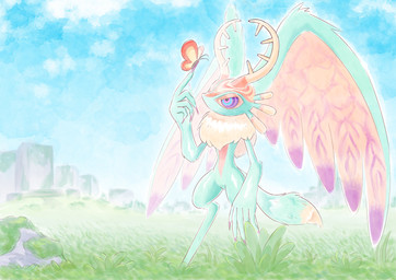 abandoned_building abandoned_city ambiguous_gender anthro antlers biped butterfly_on_finger chest_tuft city city_background cloud cloudy_sky colored_nails countershade_torso countershading day digitigrade dipstick_tail fingernails fluffy fluffy_tail fur grass grass_field head_wings horn huge_wings markings mouthless multicolored_body multicolored_eyes multicolored_fur nails neck_tuft orange_body orange_fur outside pink_eyes plant pupils purple_fingernails purple_nails purple_sclera rock sky solo tail tail_markings tan_body tan_fur teal_body teal_eyes teal_fur three-quarter_view tuft unusual_wing_placement wings shibulio kirby_(series) kirby_and_the_forgotten_land nintendo fecto_elfilis morpho_knight alien ambient_arthropod ambient_butterfly ambient_insect chinchilla chinchillid mammal rodent starling_(kirby) 2026 digital_drawing_(artwork) digital_media_(artwork) digital_painting_(artwork) full-length_portrait hi_res painting_(artwork) portrait