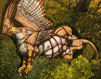 arms_tied barely_visible_genitalia barely_visible_vulva bdsm beak black_dildo blue_eyes bondage bound countershade_face countershade_torso countershading dildo dildo_in_vagina dildo_insertion feathered_wings feathers female female_feral feral fur genitals grass knot knotted_dildo legs_tied looking_pleasured lying multi_nipple nipples on_grass on_ground orange_body orange_feathers orange_fur outside penetration pink_nipples plant pregnant pregnant_female pregnant_feral restraints rope rope_bondage scuted_arms scutes sex_toy sex_toy_in_vagina sex_toy_insertion solo strapped_in_dildo strapped_in_toy tail tan_body tan_feathers tan_fur teats vaginal vaginal_penetration vulva wings yellow_beak venlightchaser mythology kalenai avian gryphon mythological_avian mythological_creature 2025 signature