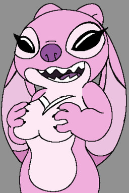 antennae_(anatomy) black_eyes breast_fondling breast_play breasts chest_markings dipstick_ears ear_markings ears_down eyelashes female fondling grey_background hand_on_breast holding_breast markings medium_breasts multicolored_ears open_mouth open_smile pivoted_ears purple_nose purple_tongue self_fondle semi-anthro simple_background smile solo tongue kajabuubuu disney lilo_and_stitch angel_(lilo_and_stitch) alien experiment_(lilo_and_stitch) 2020 aliasing digital_media_(artwork) flat_colors