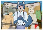 anthro balls breasts butt clothed clothing electronics female fur genitals grey_body grey_fur grey_tail group holding_object holding_phone looking_at_viewer male mirror phone presenting selfie tail text trio white_body d_geazz beastars netflix haru_(beastars) jack_(beastars) legoshi_(beastars) bird_dog canid canine canis domestic_dog hunting_dog labrador lagomorph leporid mammal rabbit retriever wolf 2025 english_text hi_res