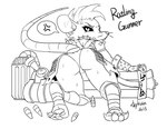 2018 4_toes all_fours angry anthro armor bandage bodily_fluids bracers buckteeth bullet butt claws clothed clothing collar cross-popping_vein feet female female_anthro foot_wraps fur gatling_gun gun hair hindpaw kneeling line_art machine_gun mammal monochrome murid murine pawpads paws ranged_weapon rat ratly_(skykain) rear_view rodent sharp_teeth signature simple_background skaven skimpy skykain soles solo spikes sweat teeth text toe_claws toes warhammer_(franchise) warhammer_fantasy weapon white_background wraps