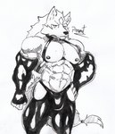 abs anthro barazoku biceps bulge clothed clothing collar fur latex latex_clothing male muscular muscular_anthro muscular_male nipples partially_clothed pecs solo tail underwear pinumontbalou brand_new_animal studio_trigger shirou_ogami canid canine canis mammal wolf hi_res