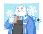 anthro blue_eyes blush clothing fur humanoid_hands kemono male overweight overweight_anthro overweight_male scarf solo sweater topwear white_body white_fur break301 utau shirane_kan bear mammal polar_bear ursine 2021 hi_res