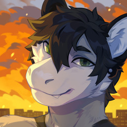 anthro black_hair cheek_tuft closed_smile detailed_background ear_piercing facial_tuft fangs front_view fur glistening glistening_eyes green_eyes hair looking_at_viewer male male_anthro messy_hair mouth_closed orange_clouds piercing short_hair smile solo sunset teeth tuft white_body white_fur corzh77 mythology dragon furred_dragon furred_scalie mythological_creature mythological_scalie scalie 1:1 bust_portrait detailed hi_res portrait