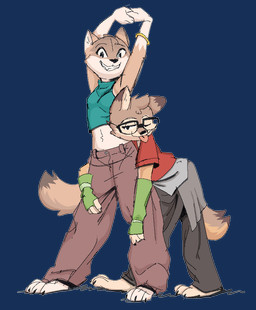 ambiguous_anthro ambiguous_gender anthro barefoot biped blep bracelet clothed clothed_ambiguous clothed_female clothing dipstick_ears dipstick_tail ear_markings eyewear feet female female_anthro fully_clothed fully_clothed_ambiguous fully_clothed_female glasses gloves_(marking) grin head_tuft jewelry looking_at_viewer markings midriff multicolored_ears pose smile standing tail tail_markings tongue tongue_out tuft fuel_(artist) third-party_edit ember_(fuel) taylor_(fuel) canid canine fox mammal swift_fox true_fox alpha_channel color_edit colored digital_drawing_(artwork) digital_media_(artwork) female_(lore) sibling_(lore) sister_(lore) sisters_(lore)