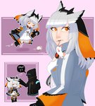 chibi duo female male male/female predator/prey speech_bubble birdbf arknights hypergryph studio_montagne doctor_(arknights) ptilopsis_(arknights) avian bird humanoid owl true_owl white-faced_owl comic