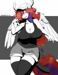 absolute_territory anthro big_breasts blush bottomwear breasts cleavage clothed clothing cosplay female hat headgear headwear heterochromia shorts solo wings zwitterkitsune hasbro inktober miss_kobayashi's_dragon_maid my_little_pony mythology berry_slice fan_character quetzalcoatl_(dragon_maid) equid equine mammal mythological_creature mythological_equine pegasus 2018