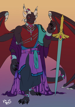 6_horns anthro bands bare_chest black_body black_claws black_scales black_wings bracelet claws clothing crimson_eyes floating_sword horn jewelry male melee_weapon multi_horn necklace open_chest red_body red_eyes red_scales red_wings ring robe scales solo sword toga weapon wings tabirs european_mythology mythology draken_sjacharytiss drakrothiken drakrothiken_sjacharytiss dragon mythological_creature mythological_scalie scalie western_dragon absurd_res hi_res maleherm_(lore)