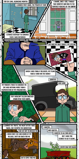 aged_down backstory black_body black_fur brown_hair dialogue duo eyewear female feral fur glasses green_eyes hair male plant speech_bubble text wheelbarrow redundantmodule 101_dalmatian_street 101_dalmatians disney alfred_bright dorothy_bright bovid bovine canid canine canis cattle domestic_dog human mammal comic english_text hi_res